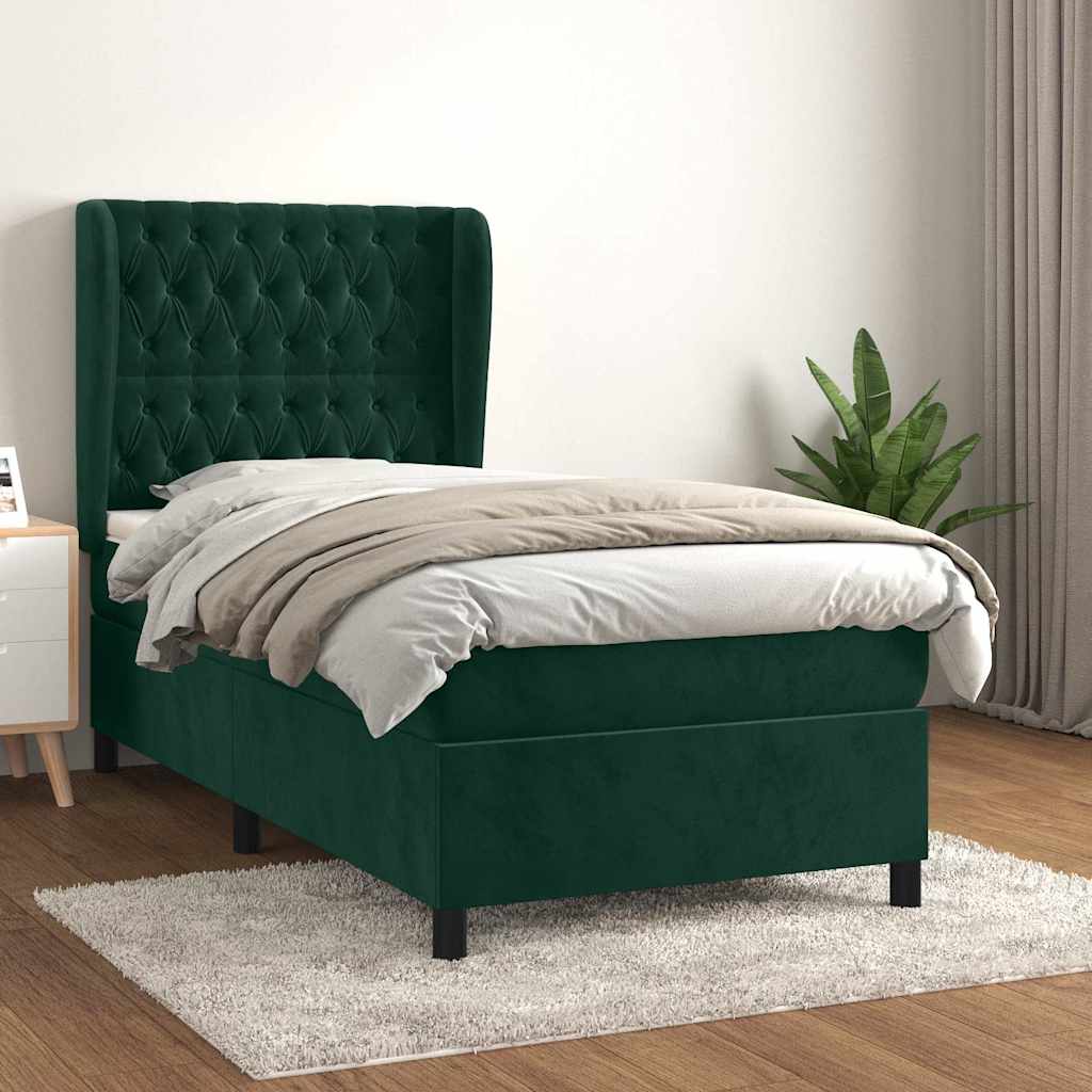 Boxspring met matras fluweel donkergroen 100x200 cm is nu te koop bij PeponiXL, paradijselijk wonen!