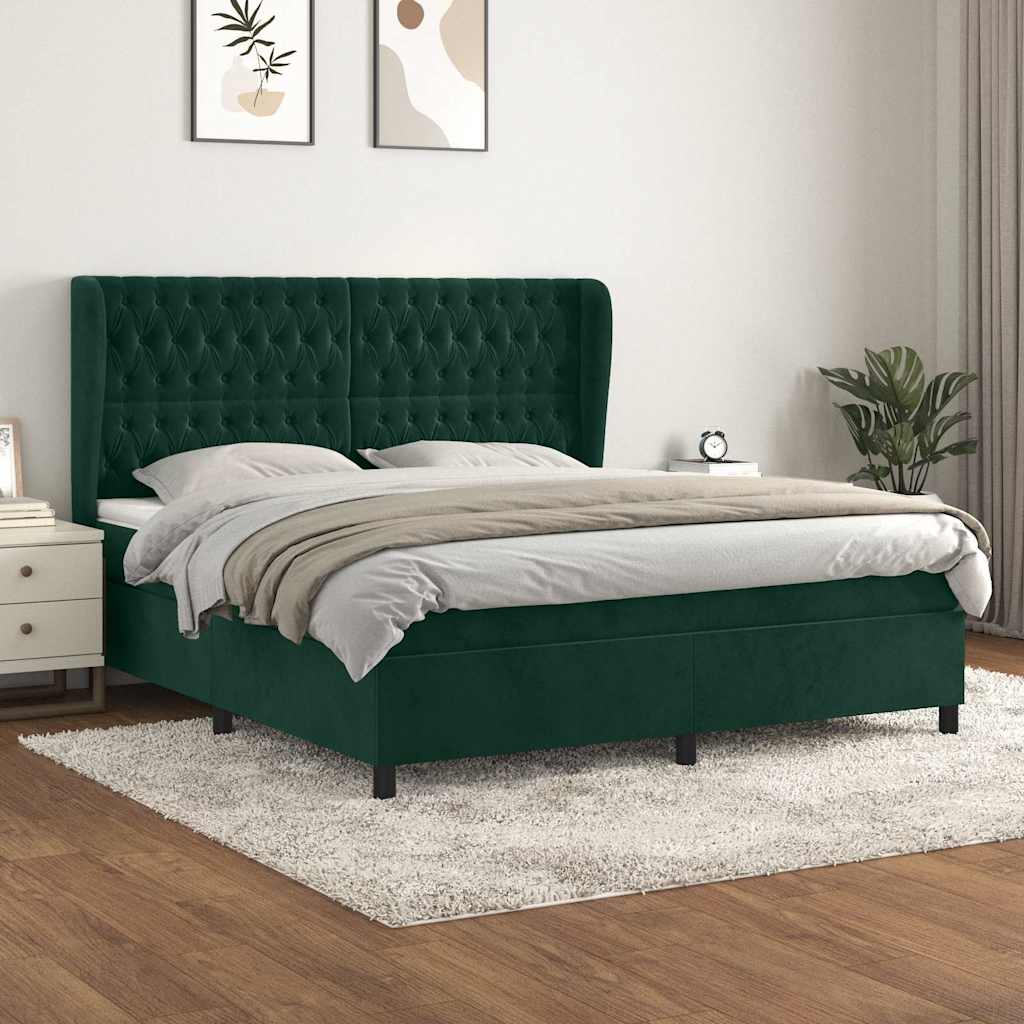 Boxspring met matras fluweel donkergroen 160x200 cm is nu te koop bij PeponiXL, paradijselijk wonen!