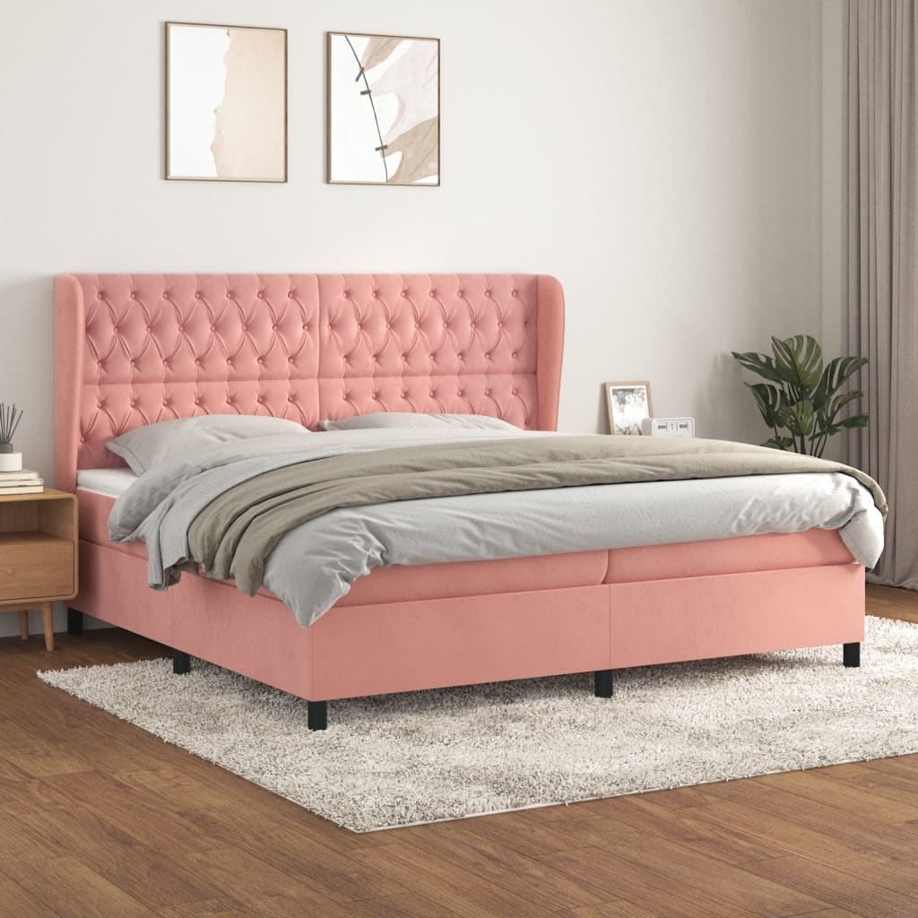 Boxspring met matras fluweel roze 200x200 cm is nu te koop bij PeponiXL, paradijselijk wonen!