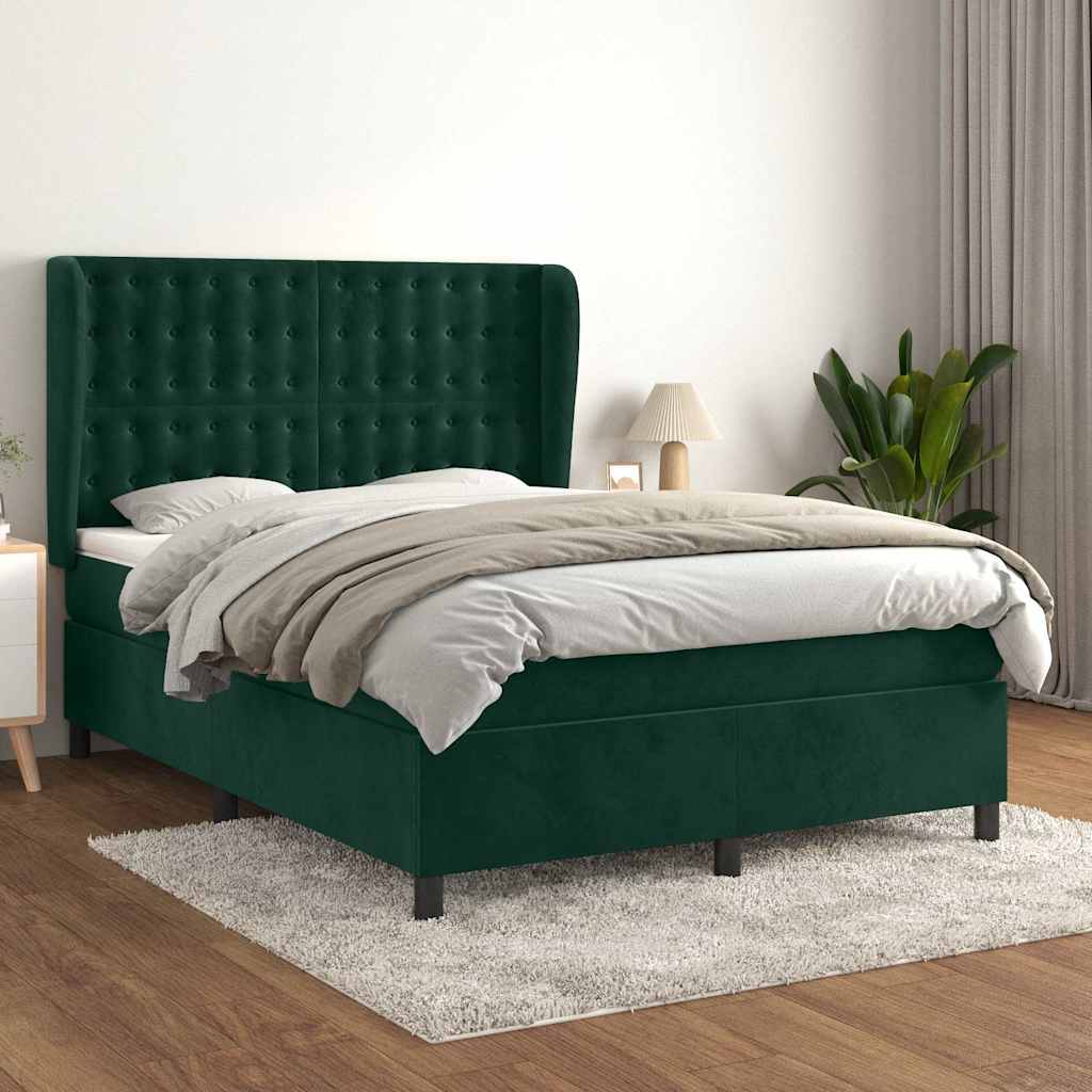 Boxspring met matras fluweel donkergroen 140x200 cm is nu te koop bij PeponiXL, paradijselijk wonen!