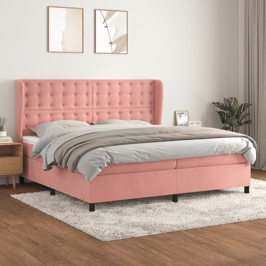 Boxspring met matras fluweel roze 200x200 cm is nu te koop bij PeponiXL, paradijselijk wonen!