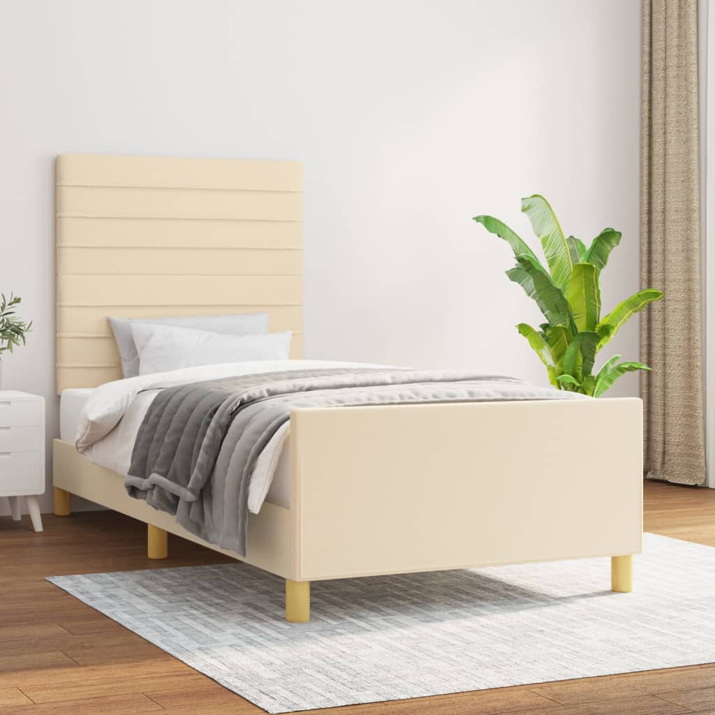 Bedframe zonder matras 90x200 cm stof crèmekleurig is nu te koop bij PeponiXL, paradijselijk wonen!