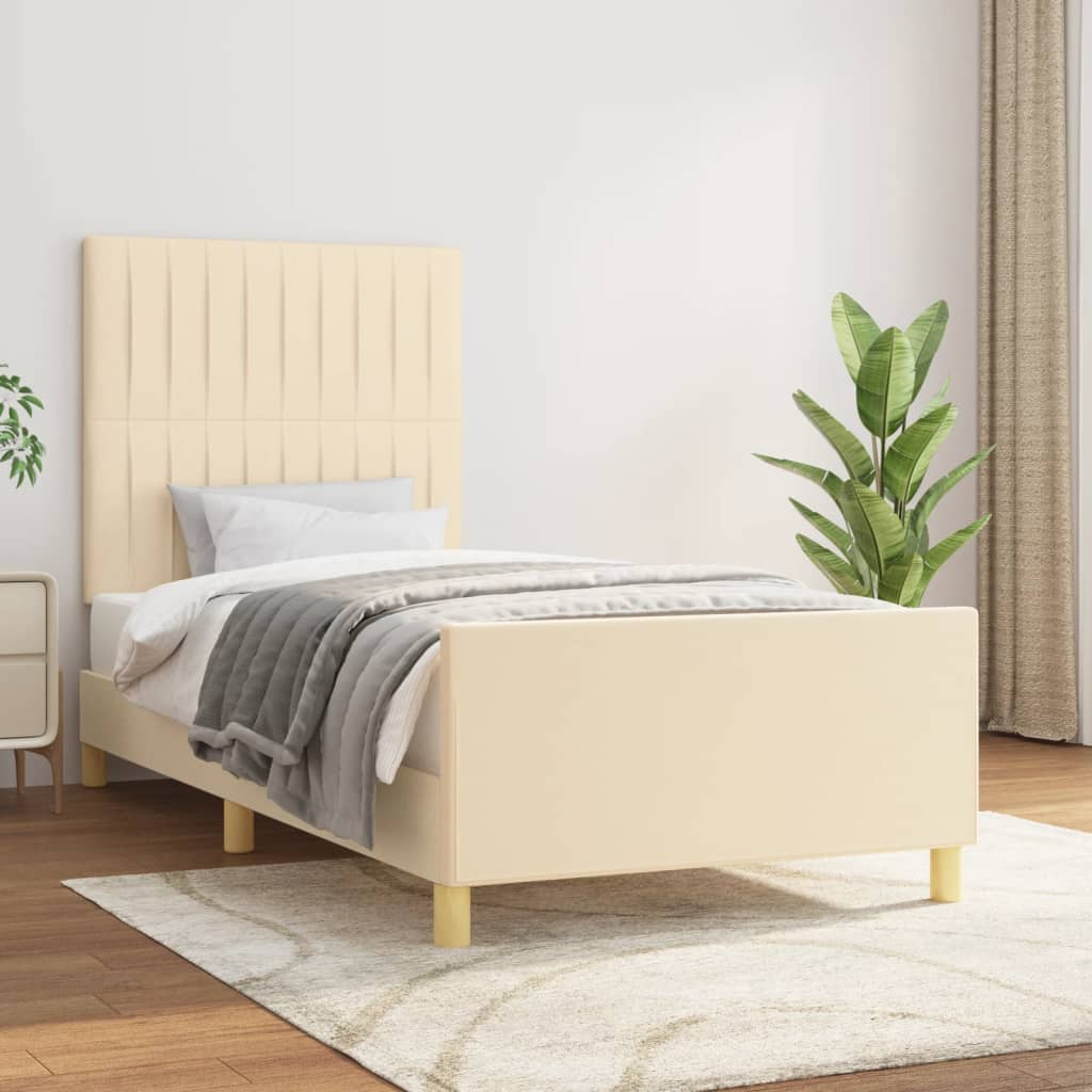 Bedframe zonder matras 90x200 cm stof crèmekleurig is nu te koop bij PeponiXL, paradijselijk wonen!