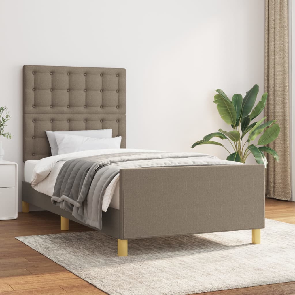 Bedframe met hoofdeinde stof taupe 80x200 cm is nu te koop bij PeponiXL, paradijselijk wonen!