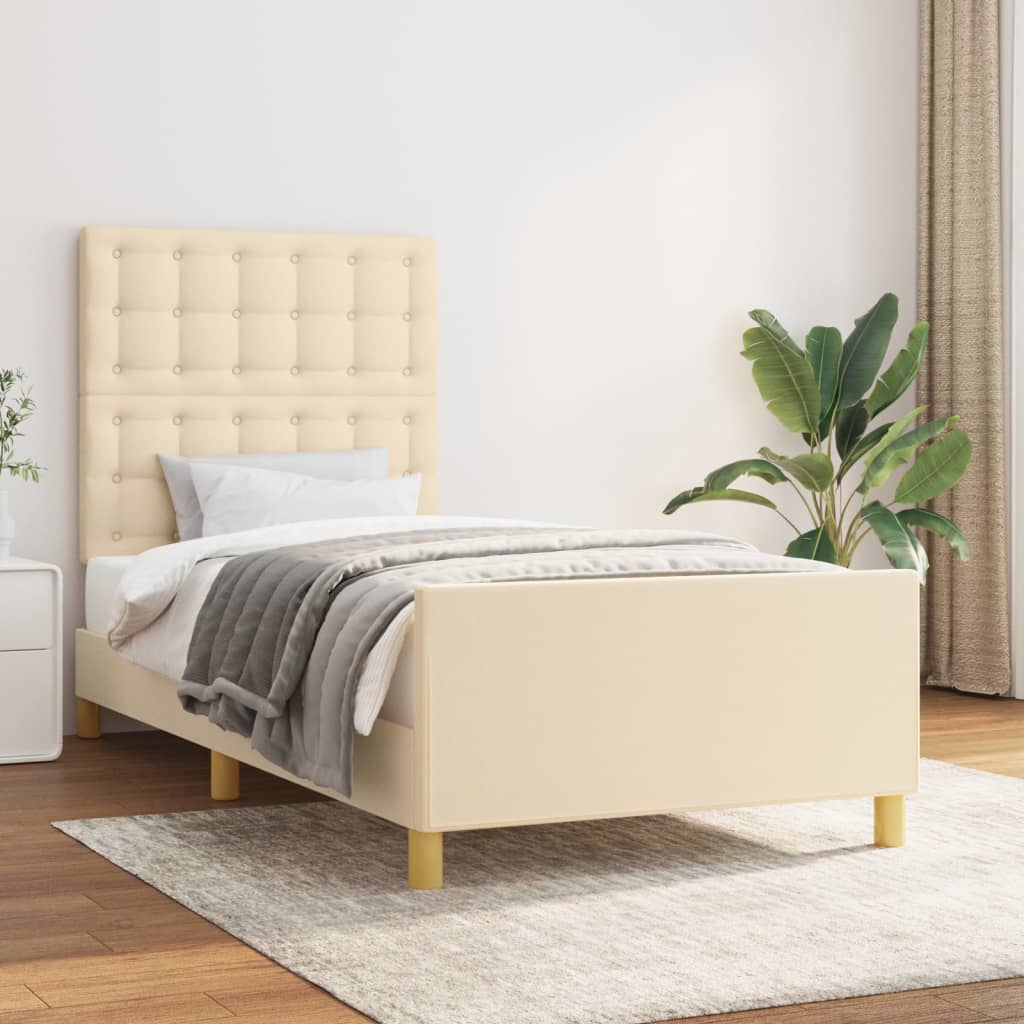 Bedframe met hoofdeinde stof crèmekleurig 90x190 cm is nu te koop bij PeponiXL, paradijselijk wonen!