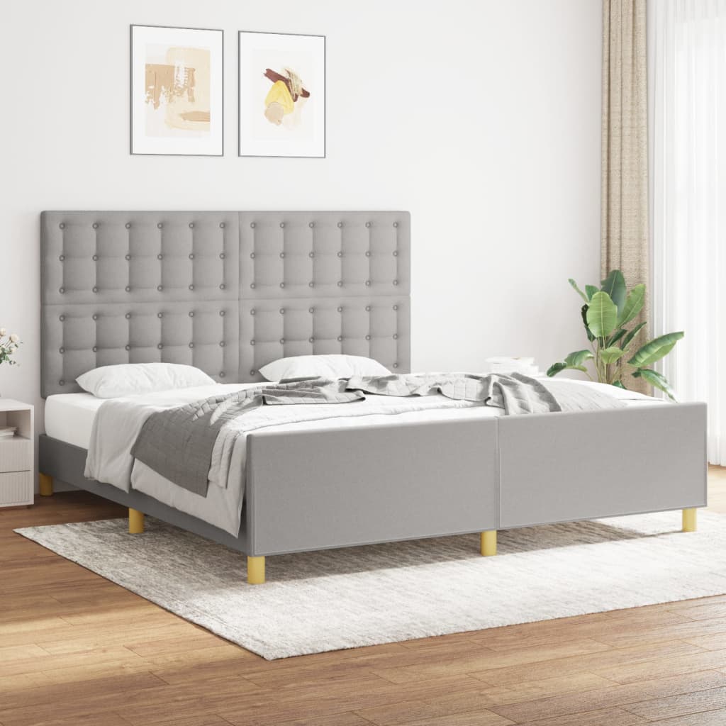 Bedframe met hoofdeinde stof lichtgrijs 180x200 cm is nu te koop bij PeponiXL, paradijselijk wonen!