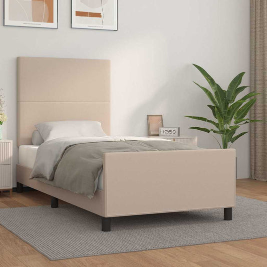 Bedframe met hoofdbord kunstleer cappucinnokleurig 80x200 cm is nu te koop bij PeponiXL, paradijselijk wonen!