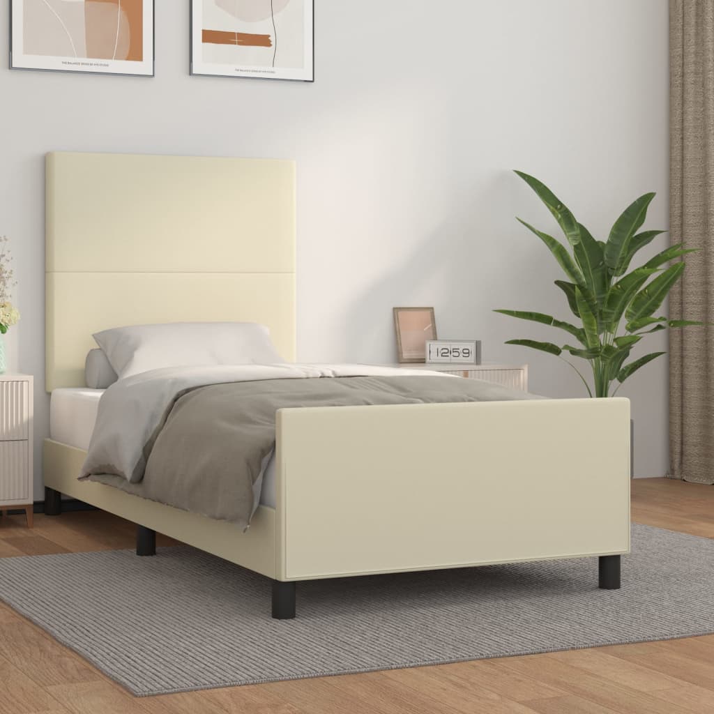 Bedframe met hoofdbord kunstleer crèmekleurig 90x190 cm is nu te koop bij PeponiXL, paradijselijk wonen!