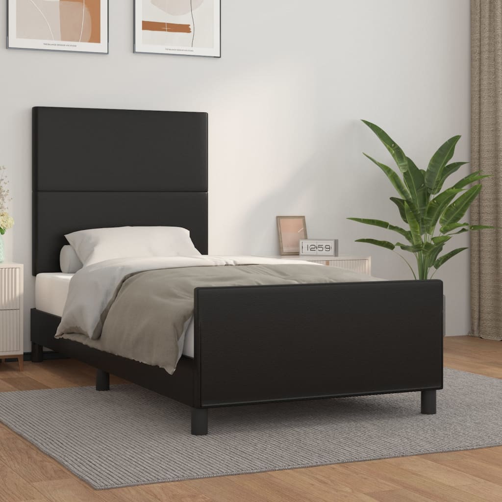 Bedframe met hoofdbord kunstleer zwart 100x200 cm is nu te koop bij PeponiXL, paradijselijk wonen!