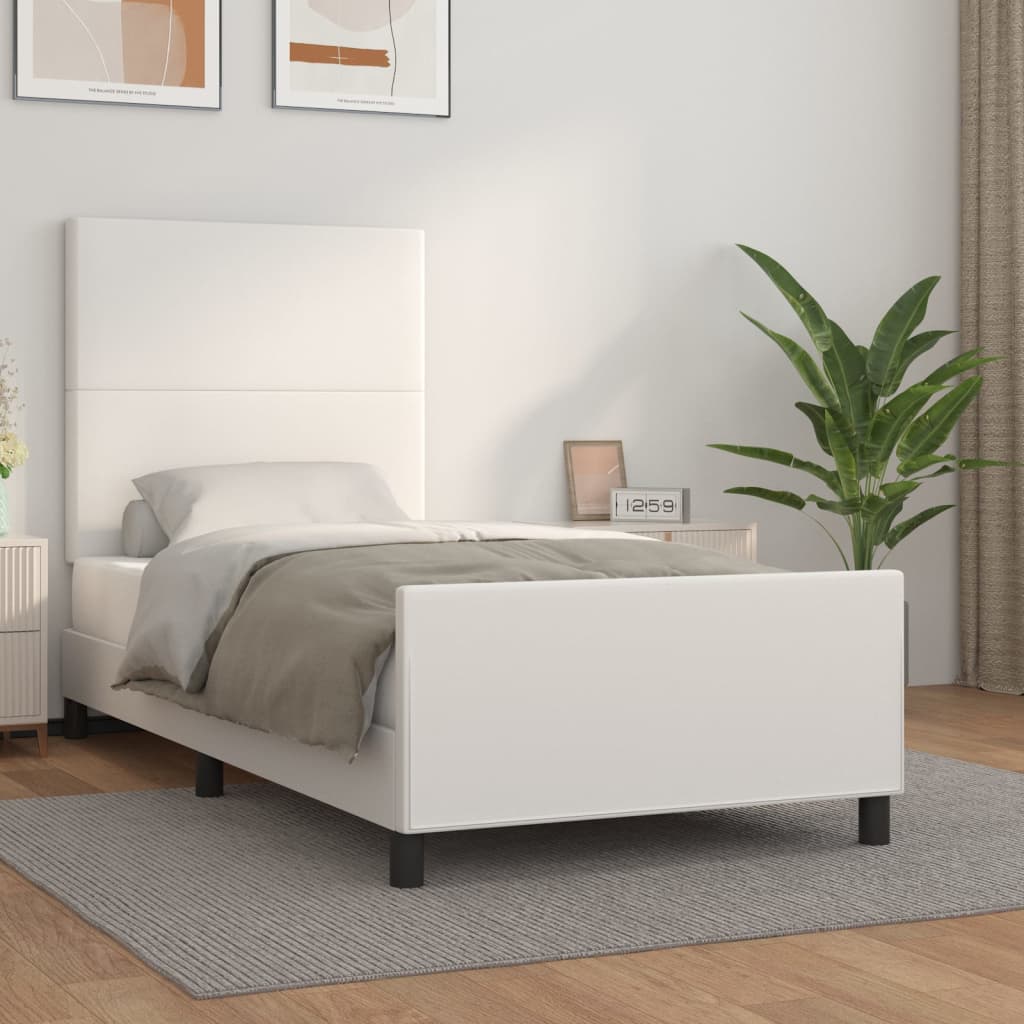 Bedframe met hoofdbord kunstleer wit 100x200 cm is nu te koop bij PeponiXL, paradijselijk wonen!