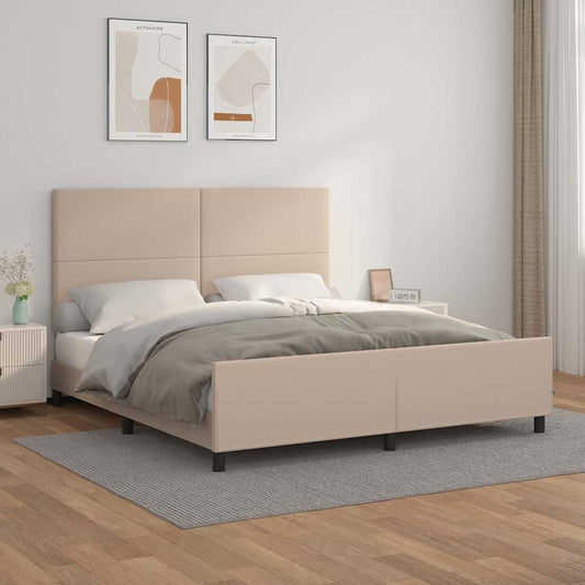 Bedframe met hoofdbord kunstleer cappuccinokleurig 160x200 cm is nu te koop bij PeponiXL, paradijselijk wonen!