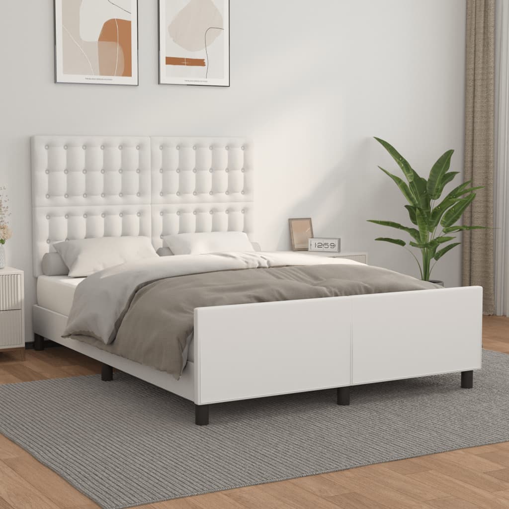 Bedframe met hoofdbord kunstleer wit 140x190 cm is nu te koop bij PeponiXL, paradijselijk wonen!