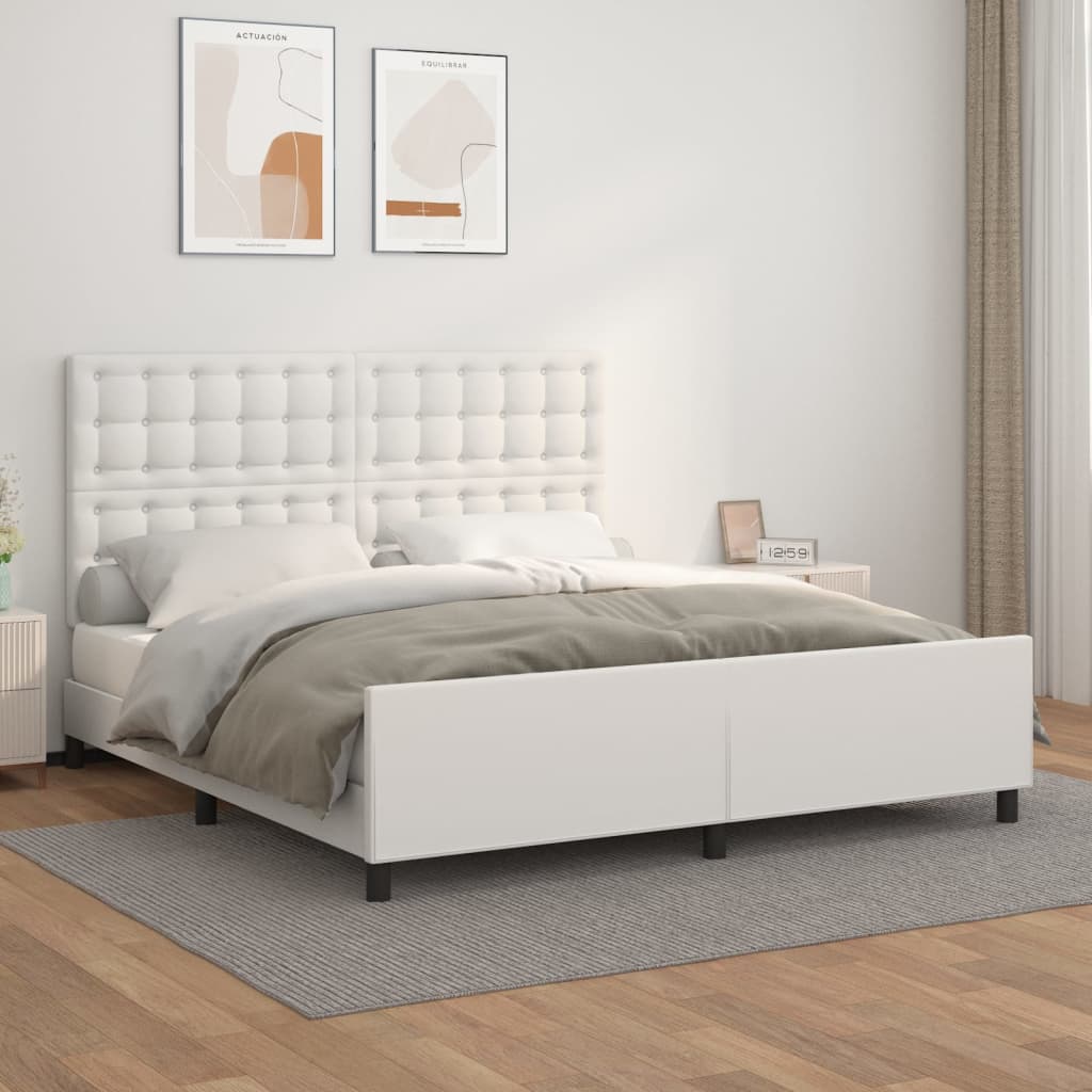 Bedframe met hoofdbord kunstleer wit 160x200 cm is nu te koop bij PeponiXL, paradijselijk wonen!