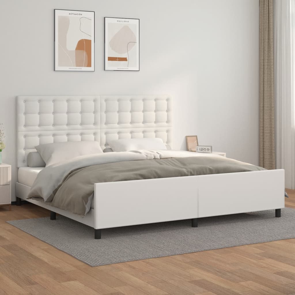 Bedframe met hoofdbord kunstleer wit 200x200 cm is nu te koop bij PeponiXL, paradijselijk wonen!