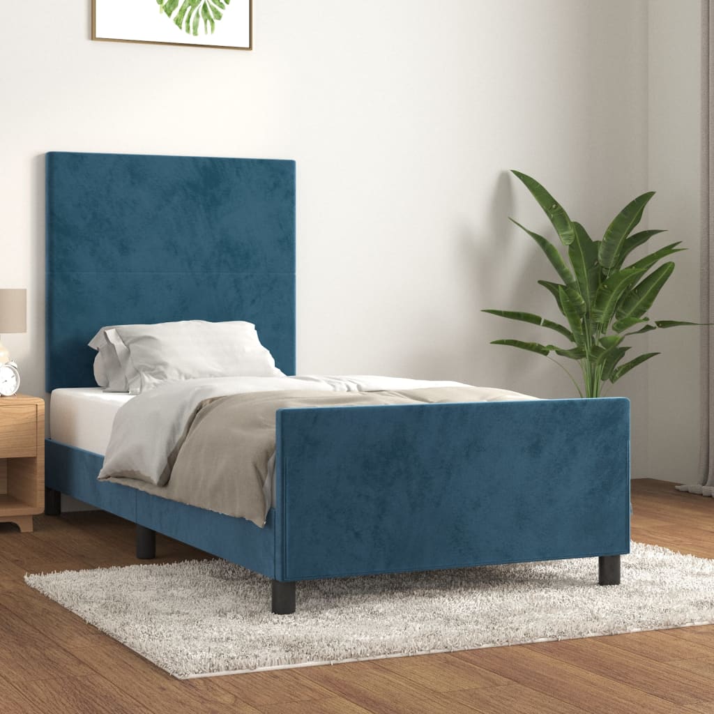Bedframe zonder matras 90x190 cm fluweel donkerblauw is nu te koop bij PeponiXL, paradijselijk wonen!