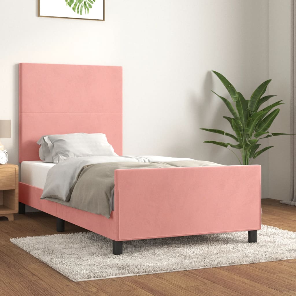 Bedframe met hoofdeinde fluweel roze 100x200 cm is nu te koop bij PeponiXL, paradijselijk wonen!