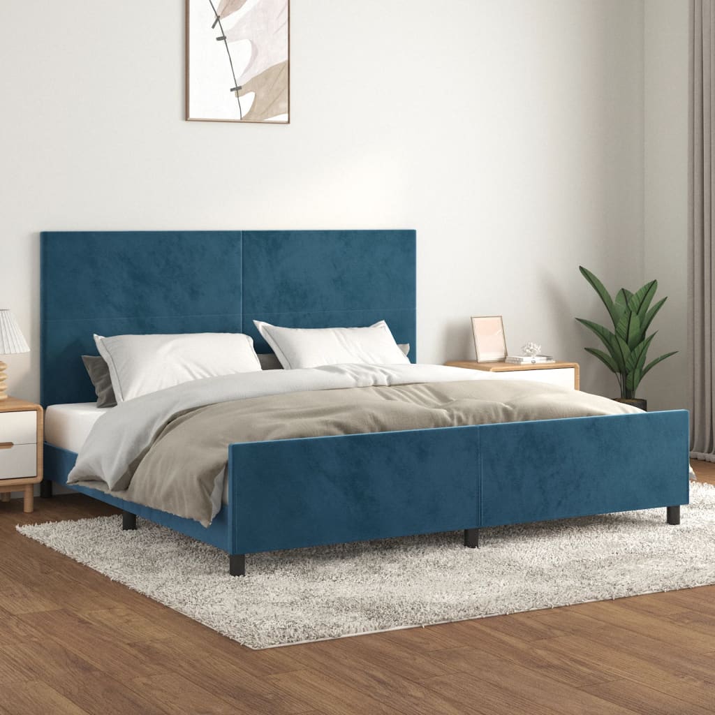 Bedframe zonder matras 200x200 cm fluweel donkerblauw is nu te koop bij PeponiXL, paradijselijk wonen!