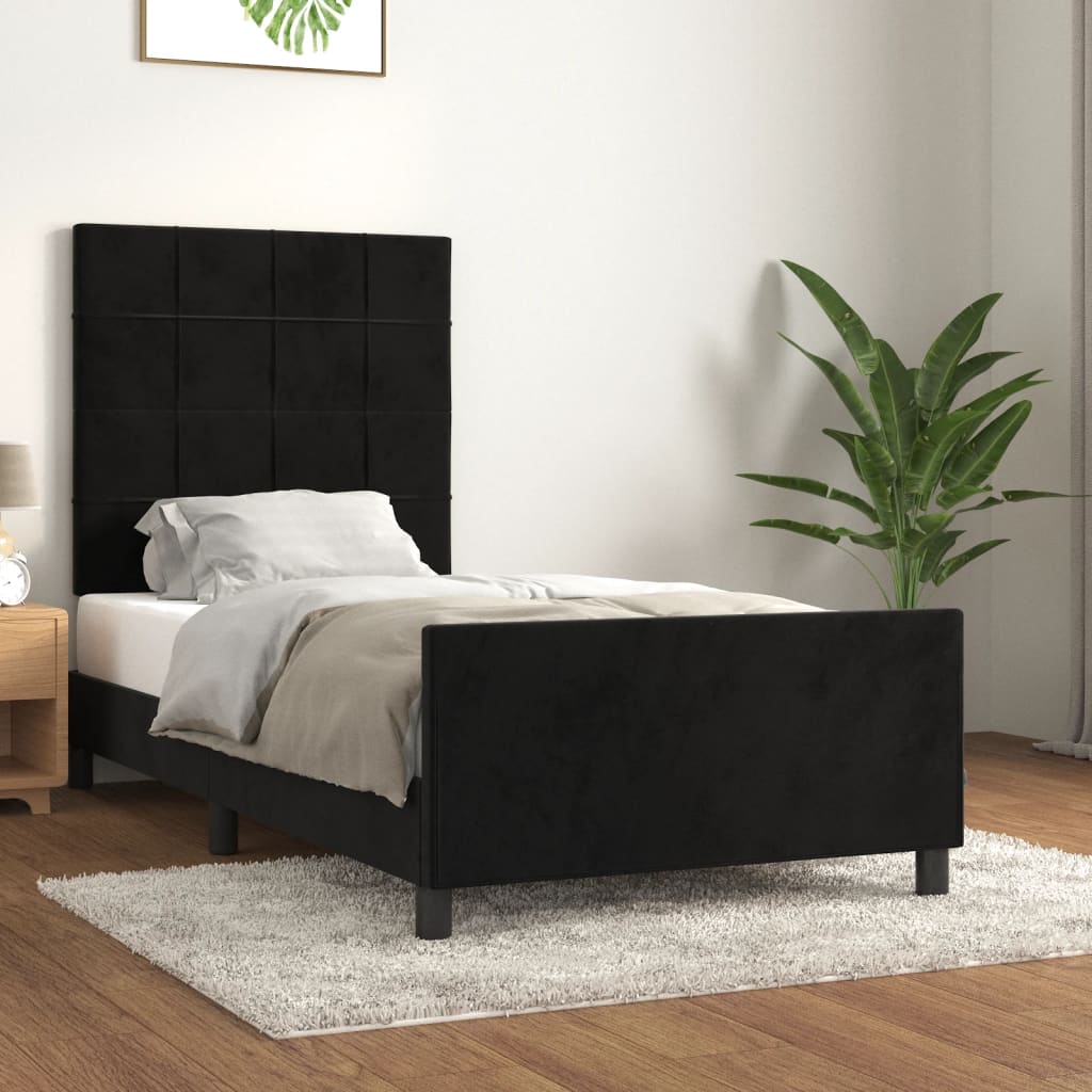 Bedframe met hoofdeinde fluweel zwart 80x200 cm is nu te koop bij PeponiXL, paradijselijk wonen!