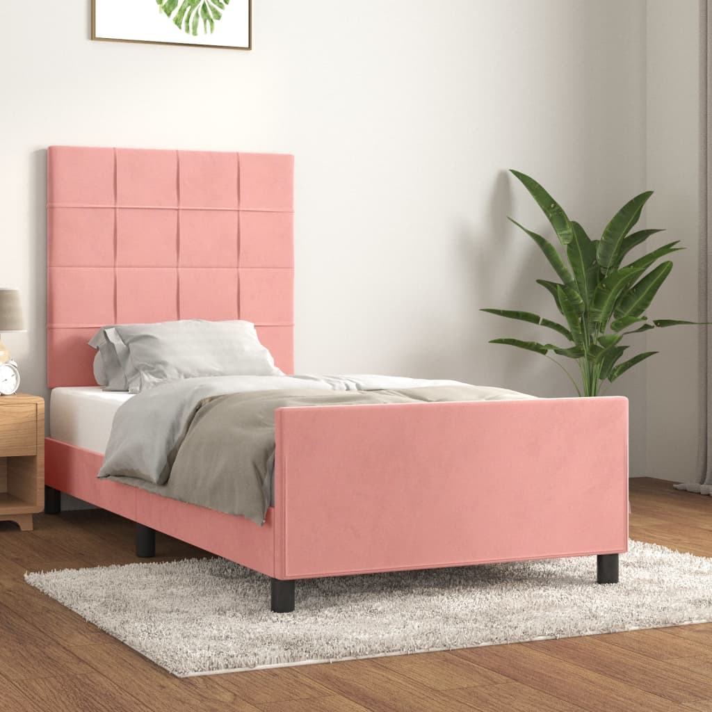 Bedframe met hoofdeinde fluweel roze 80x200 cm is nu te koop bij PeponiXL, paradijselijk wonen!