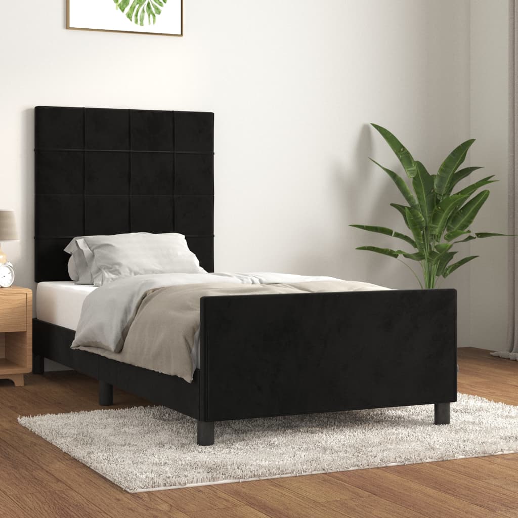 Bedframe met hoofdeinde fluweel zwart 90x190 cm is nu te koop bij PeponiXL, paradijselijk wonen!