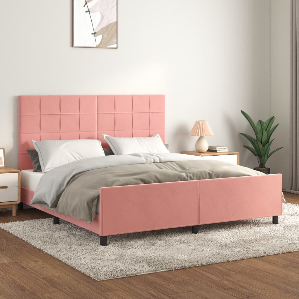 Bedframe met hoofdeinde fluweel roze 160x200 cm is nu te koop bij PeponiXL, paradijselijk wonen!