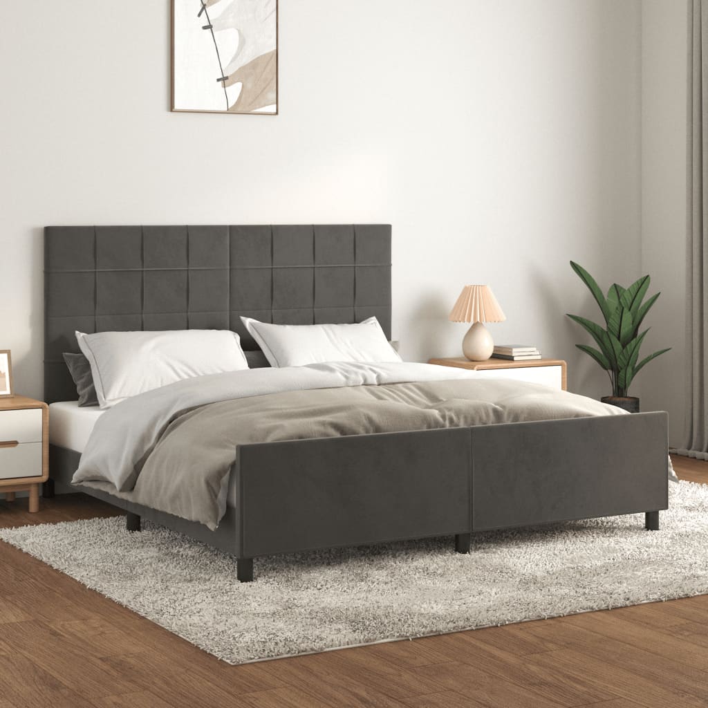 Bedframe met hoofdeinde fluweel donkergrijs 180x200 cm is nu te koop bij PeponiXL, paradijselijk wonen!