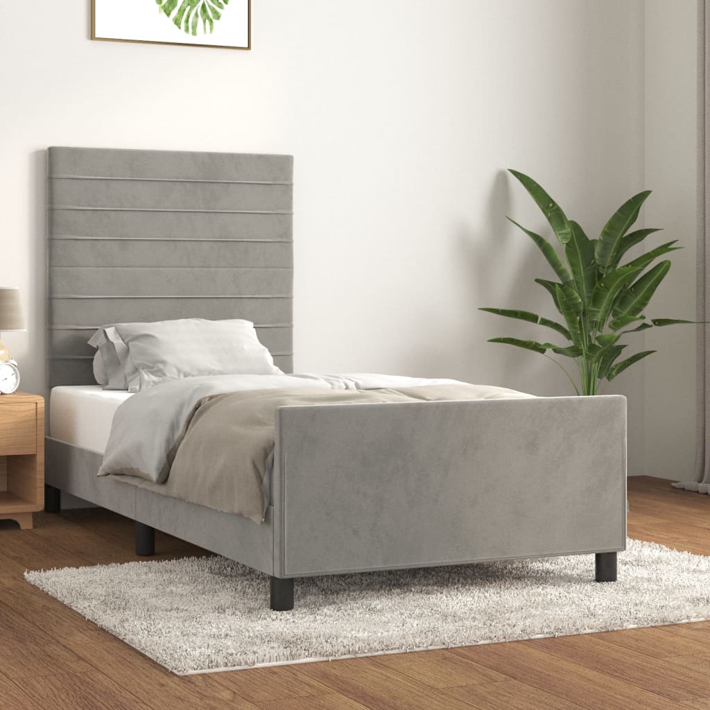 Bedframe zonder matras 90x190 cm fluweel lichtgrijs is nu te koop bij PeponiXL, paradijselijk wonen!