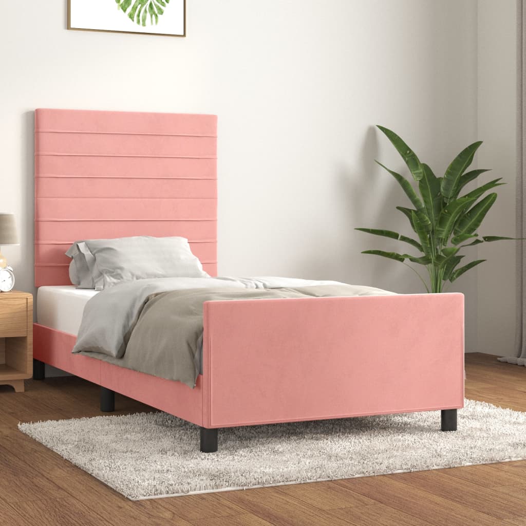 Bedframe met hoofdeinde fluweel roze 90x190 cm is nu te koop bij PeponiXL, paradijselijk wonen!
