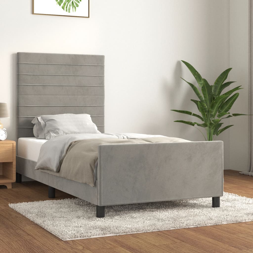 Bedframe zonder matras 90x200 cm fluweel lichtgrijs is nu te koop bij PeponiXL, paradijselijk wonen!