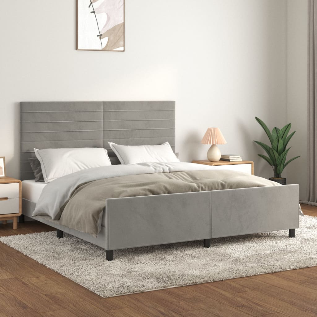 Bedframe met hoofdeinde fluweel lichtgrijs 180x200 cm is nu te koop bij PeponiXL, paradijselijk wonen!