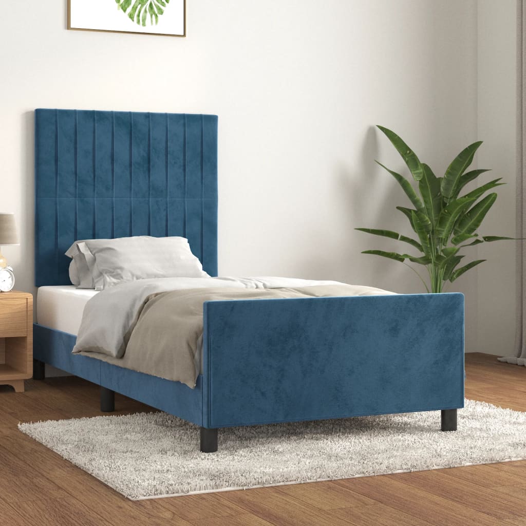 Bedframe zonder matras 90x200 cm fluweel donkerblauw is nu te koop bij PeponiXL, paradijselijk wonen!
