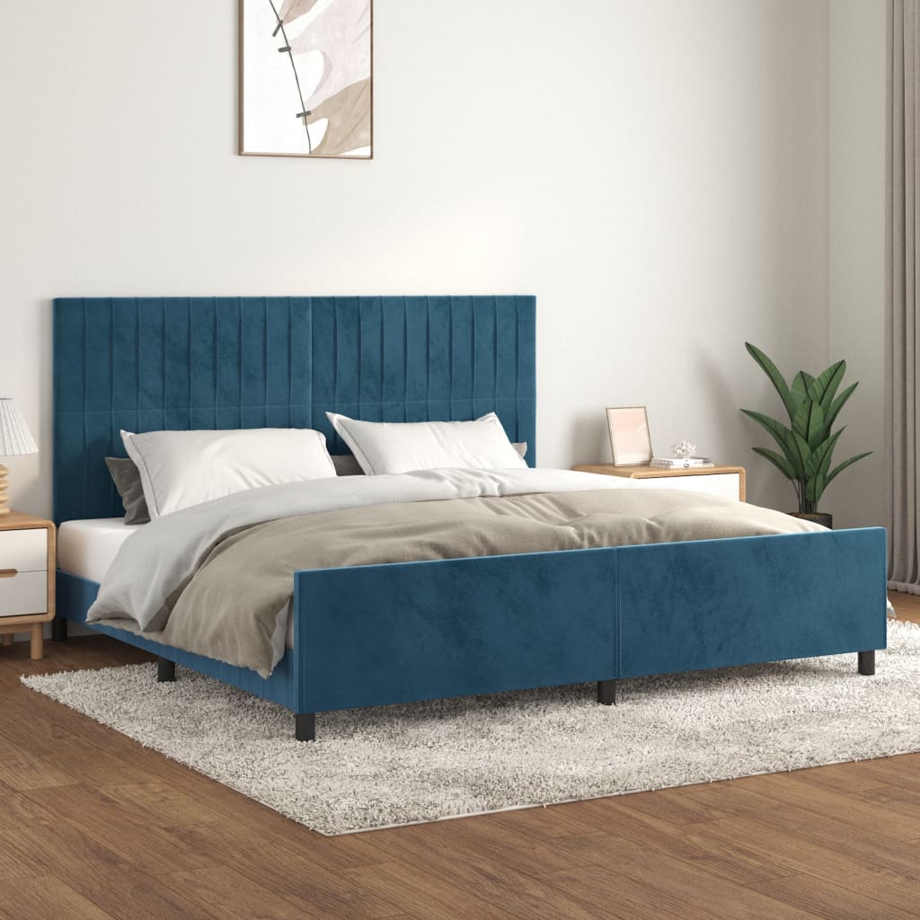 Bedframe zonder matras 200x200 cm fluweel donkerblauw is nu te koop bij PeponiXL, paradijselijk wonen!