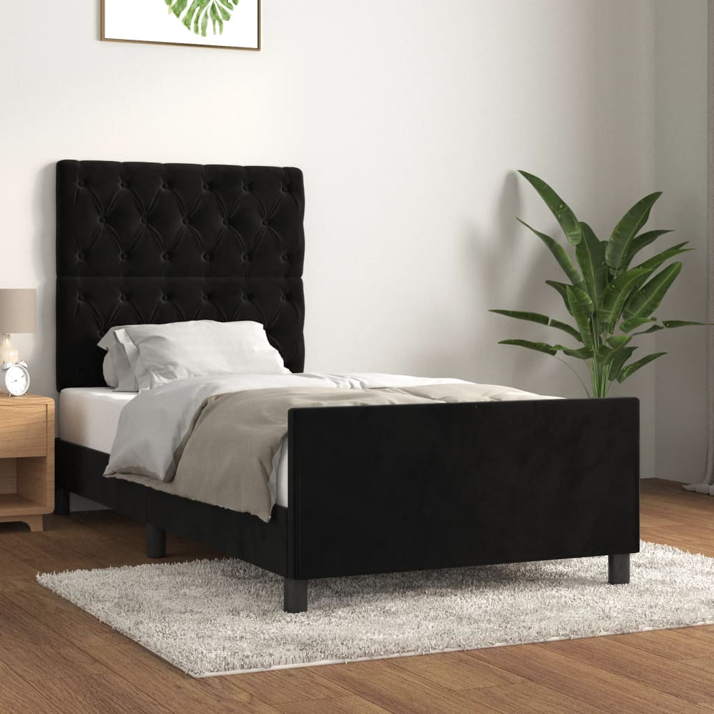 Bedframe met hoofdeinde fluweel zwart 80x200 cm is nu te koop bij PeponiXL, paradijselijk wonen!