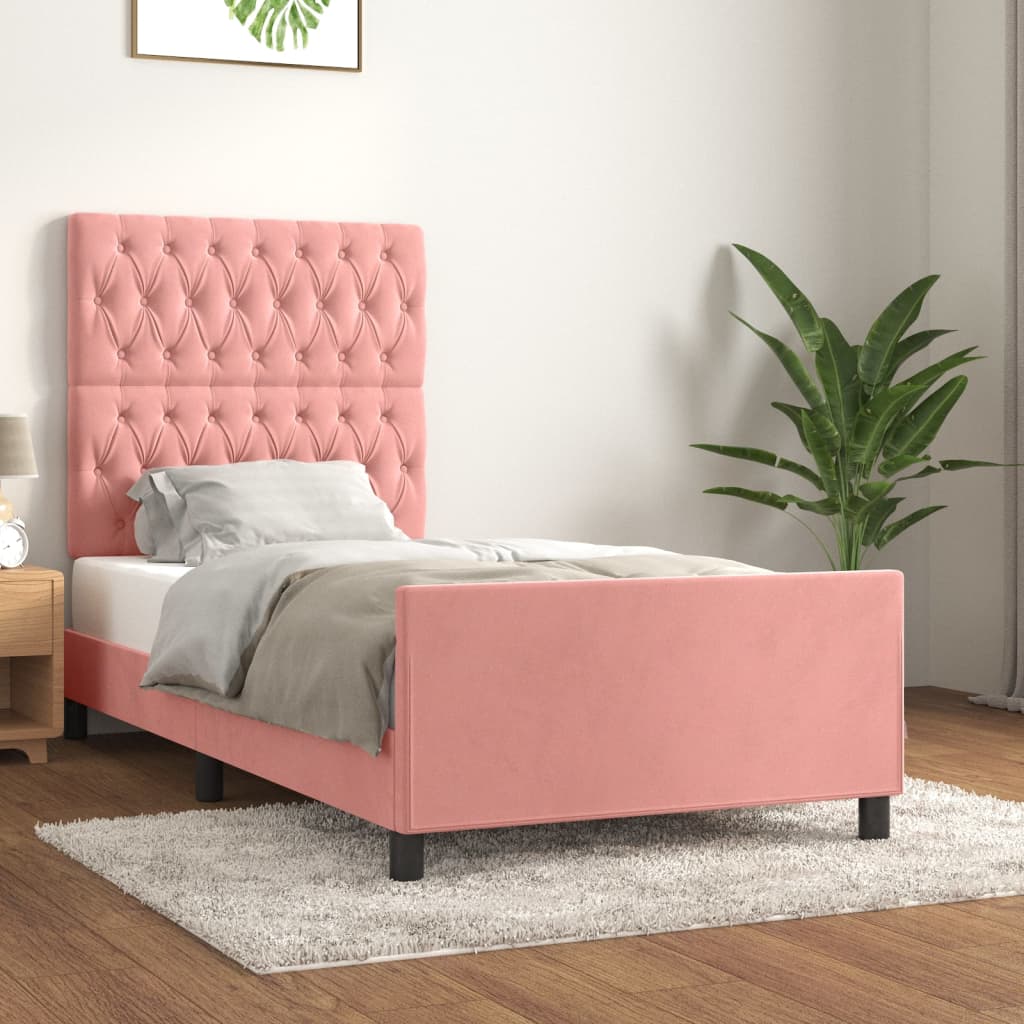 Bedframe met hoofdeinde fluweel roze 90x190 cm is nu te koop bij PeponiXL, paradijselijk wonen!