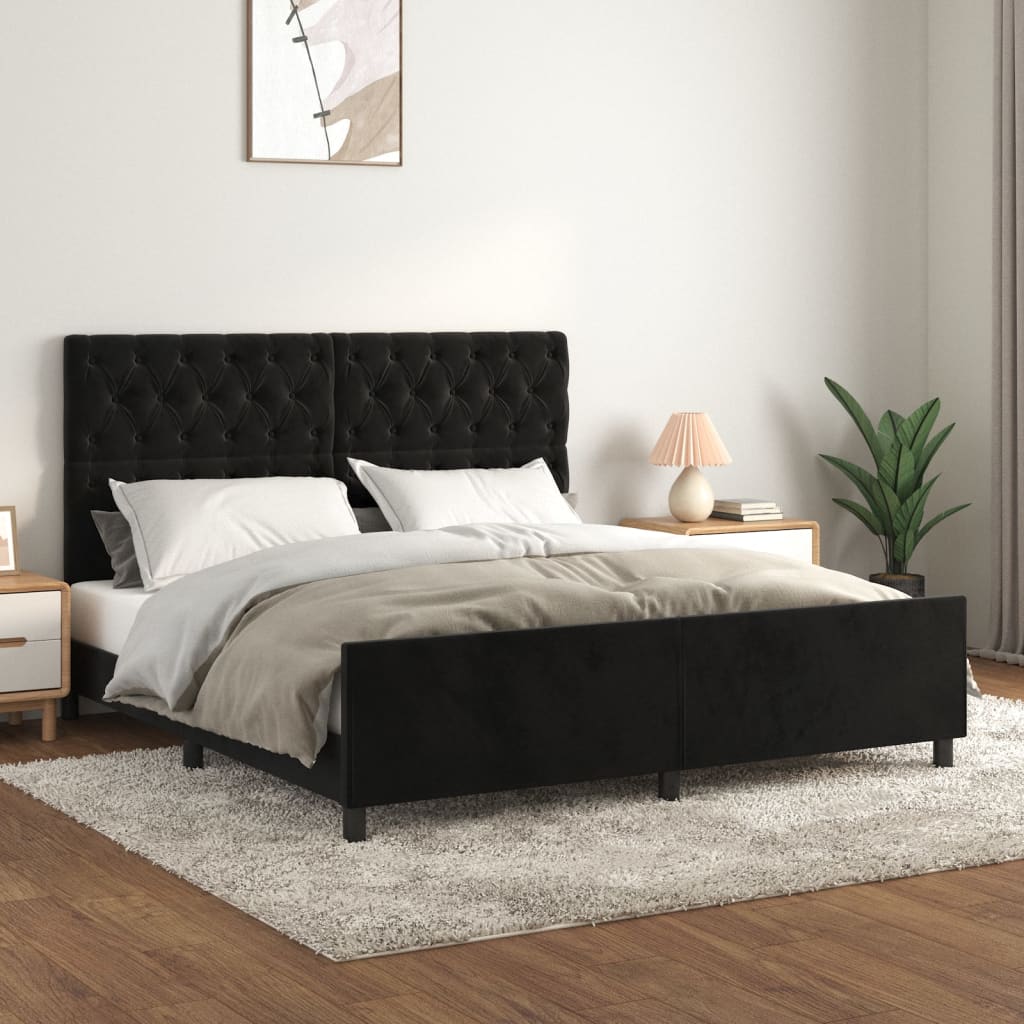 Bedframe zonder matras 160x200 cm fluweel zwart is nu te koop bij PeponiXL, paradijselijk wonen!