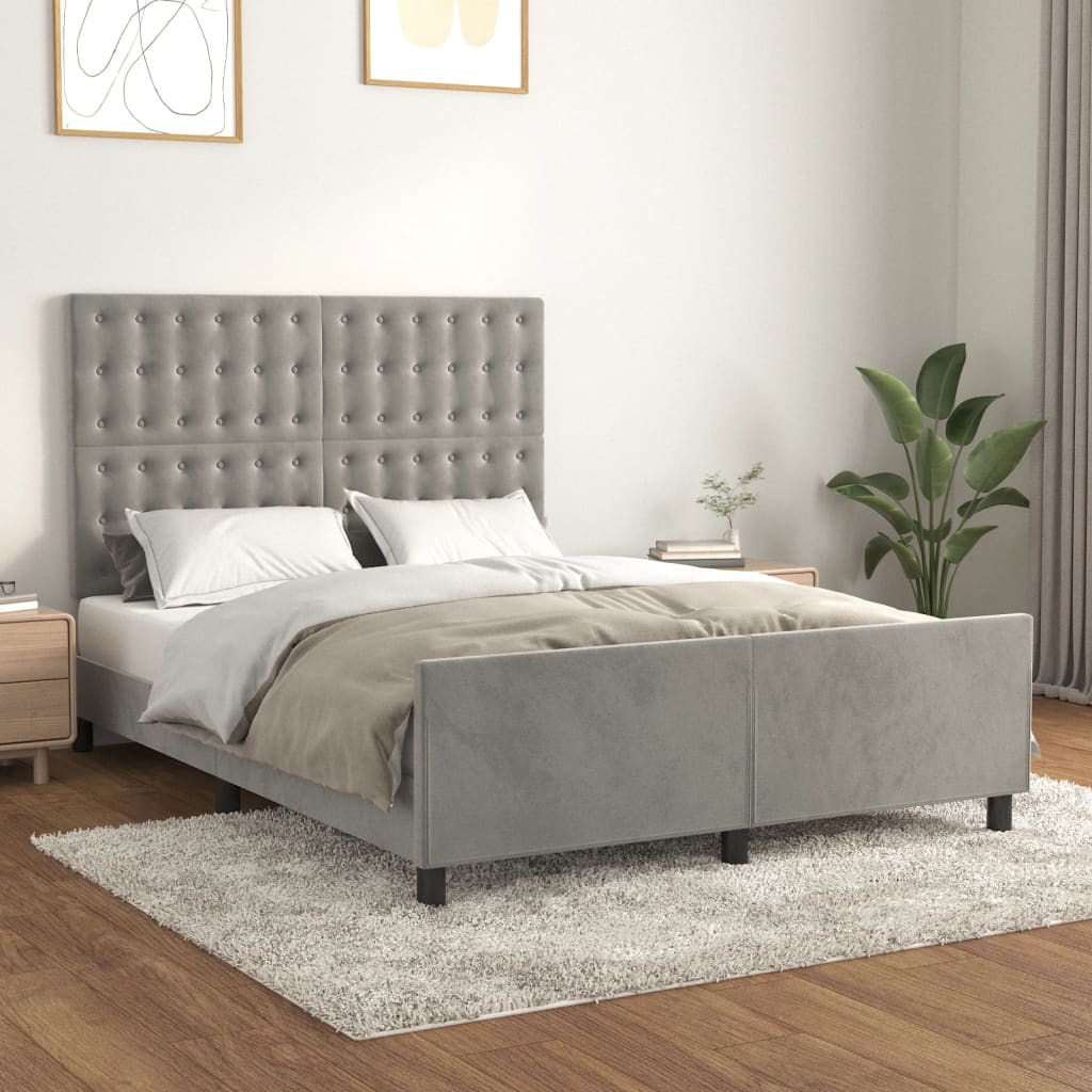 Bedframe zonder matras 140x190 cm fluweel lichtgrijs is nu te koop bij PeponiXL, paradijselijk wonen!