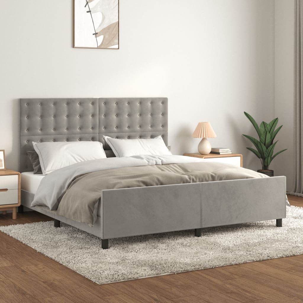 Bedframe zonder matras 160x200 cm fluweel lichtgrijs is nu te koop bij PeponiXL, paradijselijk wonen!