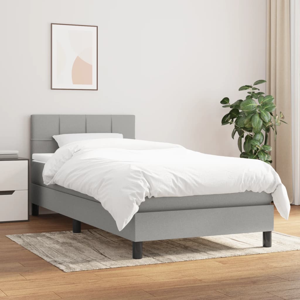 Boxspring met matras stof lichtgrijs 90x200 cm is nu te koop bij PeponiXL, paradijselijk wonen!