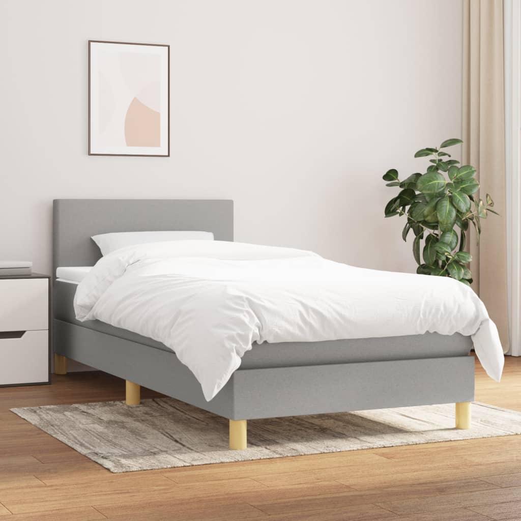 Boxspring met matras stof lichtgrijs 90x200 cm is nu te koop bij PeponiXL, paradijselijk wonen!