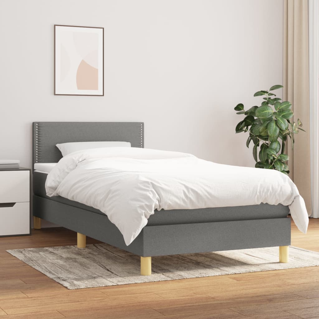 Boxspring met matras stof donkergrijs 90x200 cm is nu te koop bij PeponiXL, paradijselijk wonen!