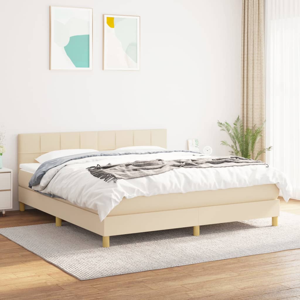 Boxspring met matras stof crèmekleurig 160x200 cm is nu te koop bij PeponiXL, paradijselijk wonen!