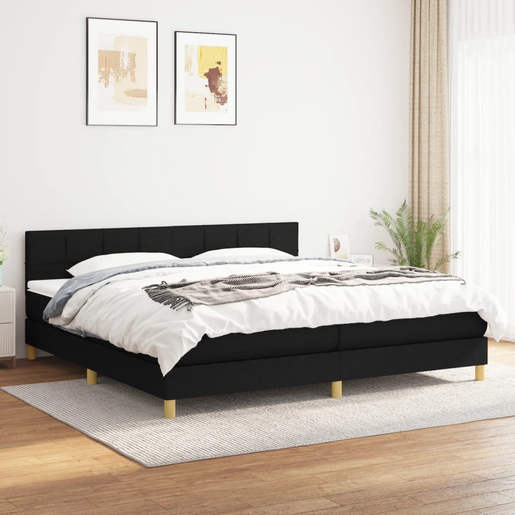 Boxspring met matras stof zwart 200x200 cm is nu te koop bij PeponiXL, paradijselijk wonen!