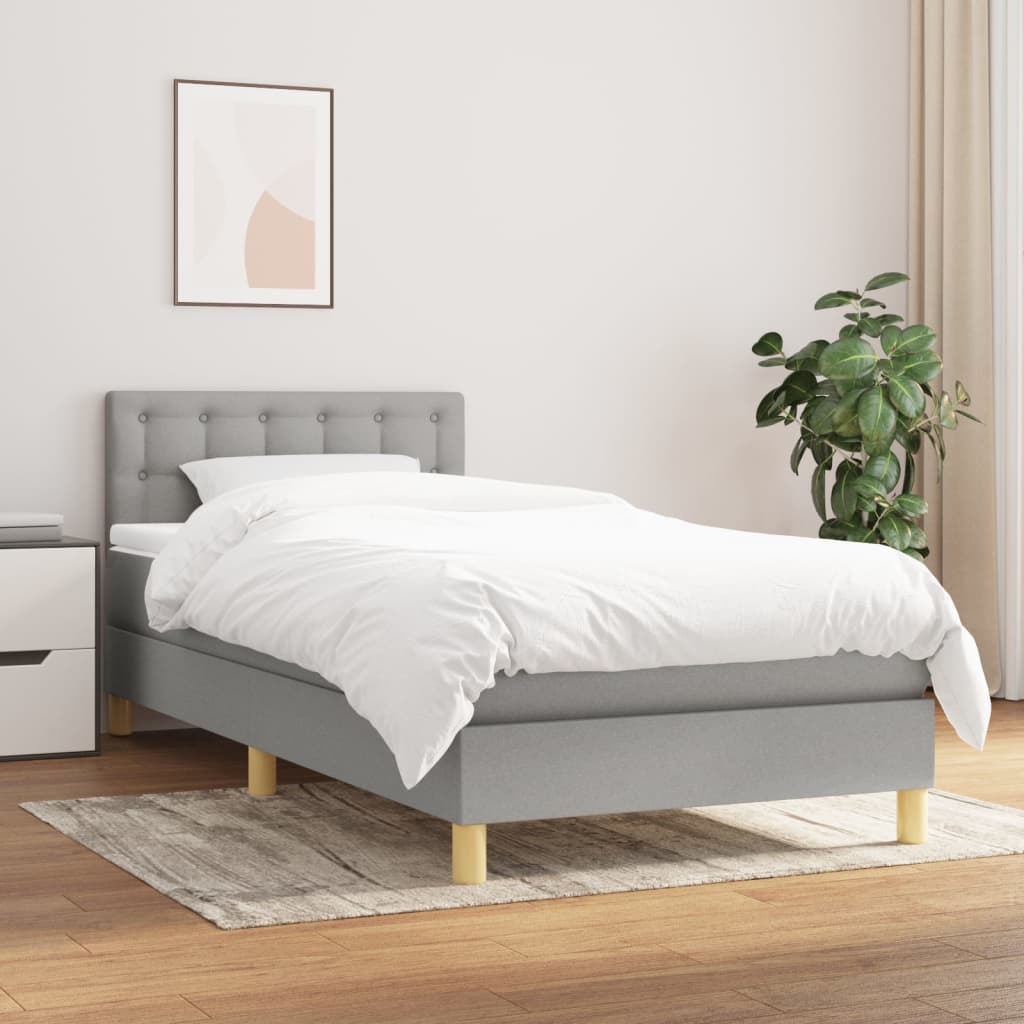 Boxspring met matras stof lichtgrijs 90x200 cm is nu te koop bij PeponiXL, paradijselijk wonen!