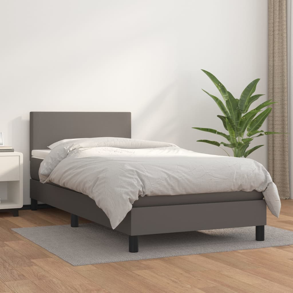 Boxspring met matras kunstleer grijs 80x200 cm is nu te koop bij PeponiXL, paradijselijk wonen!