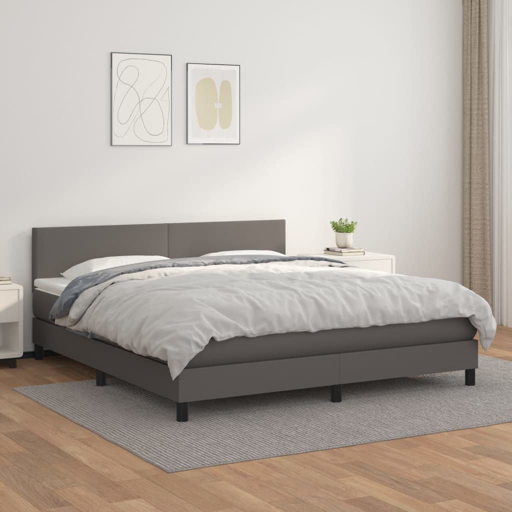 Boxspring met matras kunstleer grijs 160x200 cm is nu te koop bij PeponiXL, paradijselijk wonen!