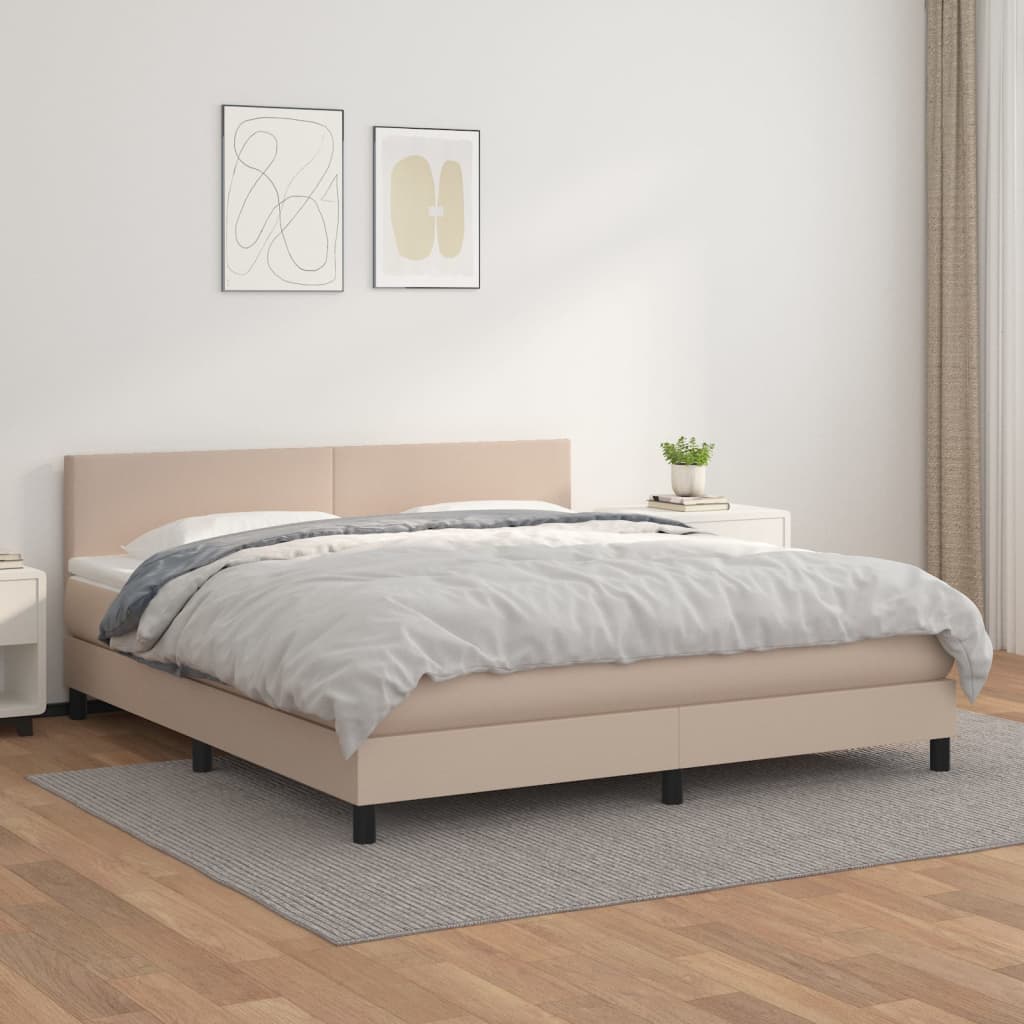 Boxspring met matras kunstleer cappuccinokleurig 160x200 cm is nu te koop bij PeponiXL, paradijselijk wonen!