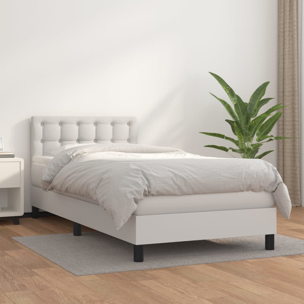 Boxspring met matras kunstleer wit 90x190 cm is nu te koop bij PeponiXL, paradijselijk wonen!