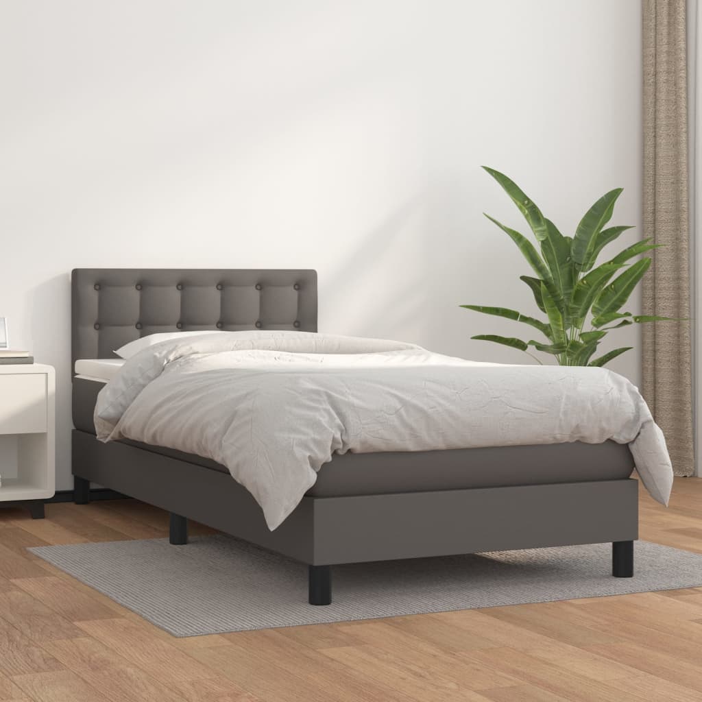 Boxspring met matras kunstleer grijs 90x190 cm is nu te koop bij PeponiXL, paradijselijk wonen!