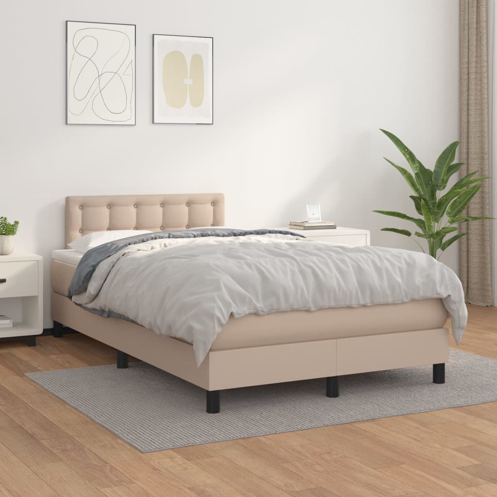 Boxspring met matras kunstleer cappuccinokleurig 120x200 cm is nu te koop bij PeponiXL, paradijselijk wonen!