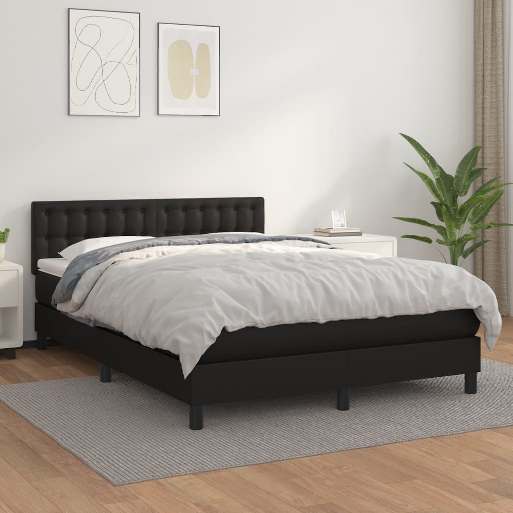 Boxspring met matras kunstleer zwart 140x190 cm is nu te koop bij PeponiXL, paradijselijk wonen!